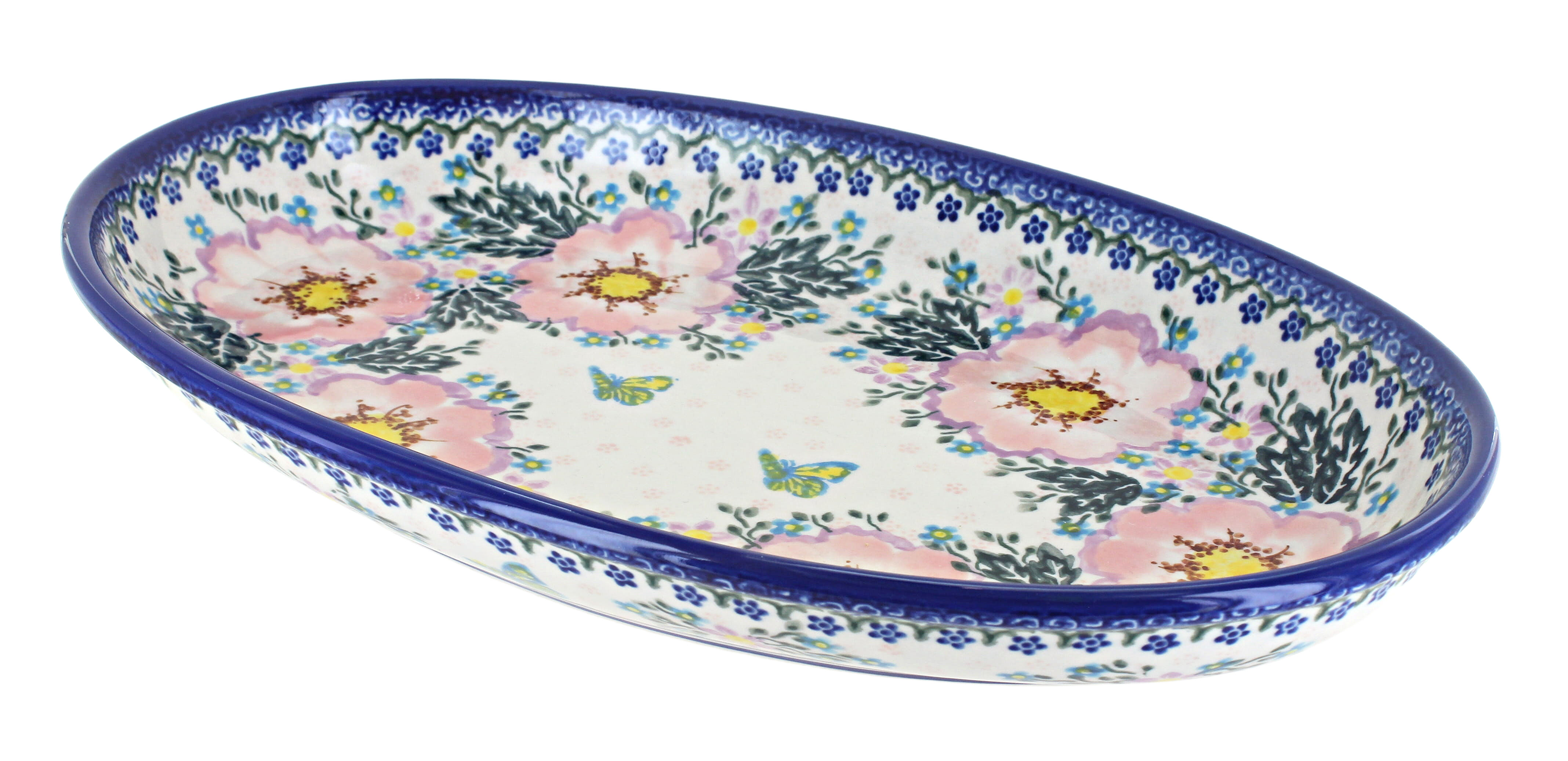 Blue Rose Polish Pottery | Apple Blossom Oval Platter