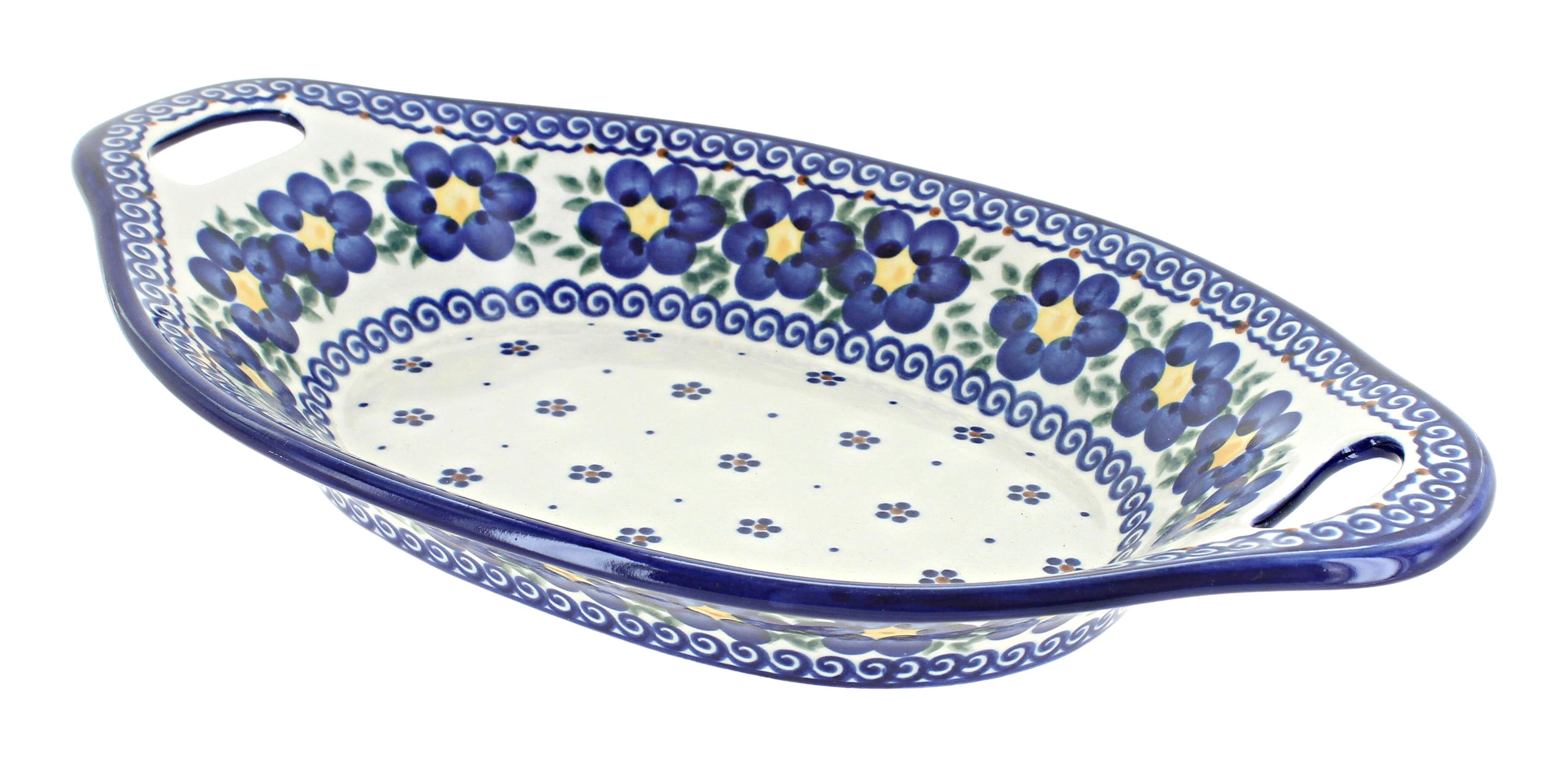 Blue Rose Polish Pottery | Spring Blossom Bread Tray with Handles