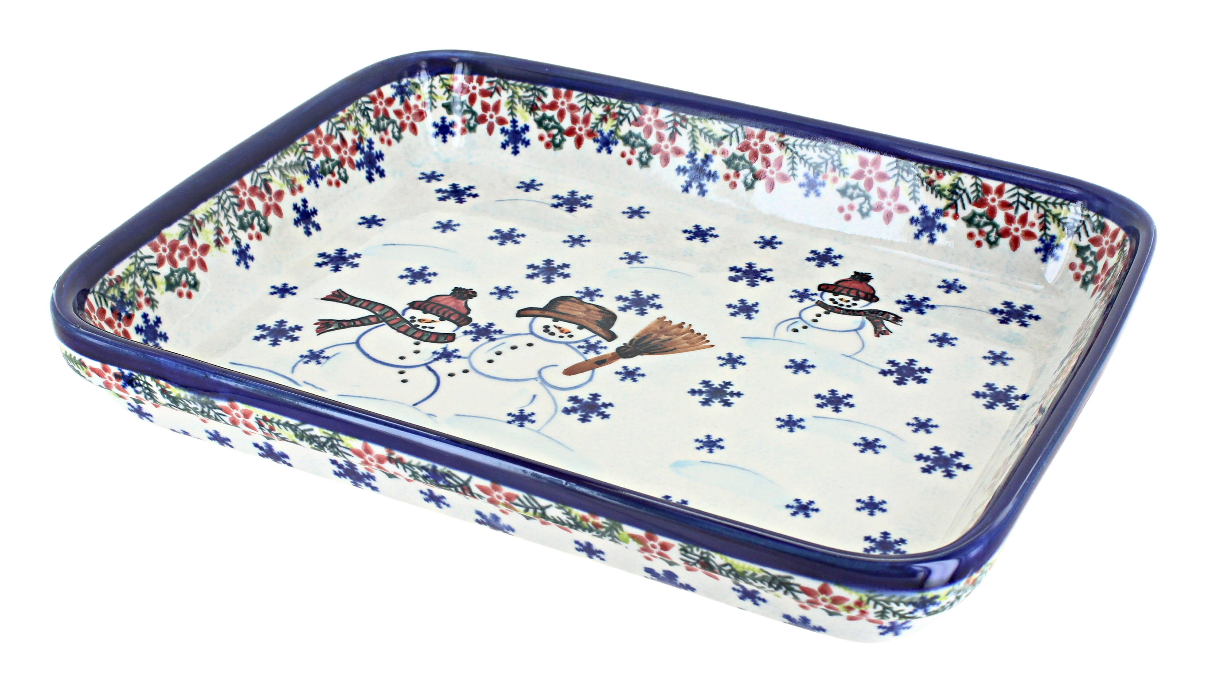 Blue Rose Polish Pottery | Snowflake Friends Large Rectangular Baker