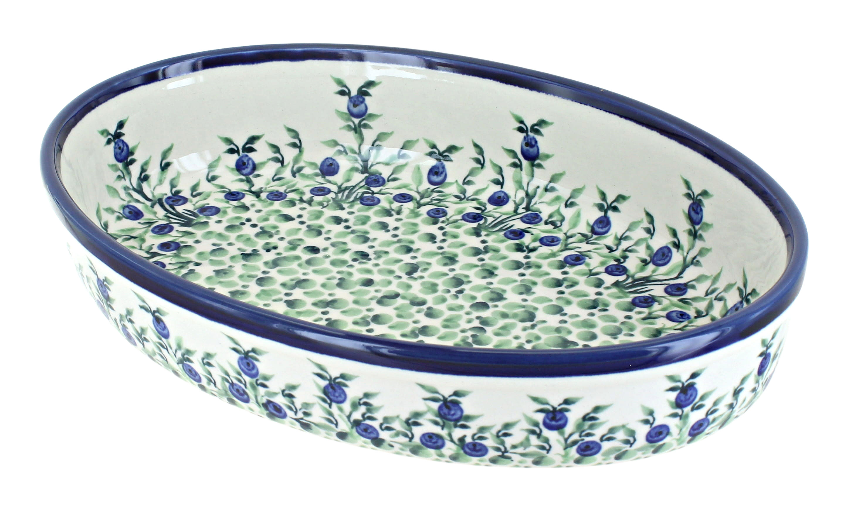 Blue Rose Polish Pottery | Porcelain Vine Small Oval Baker