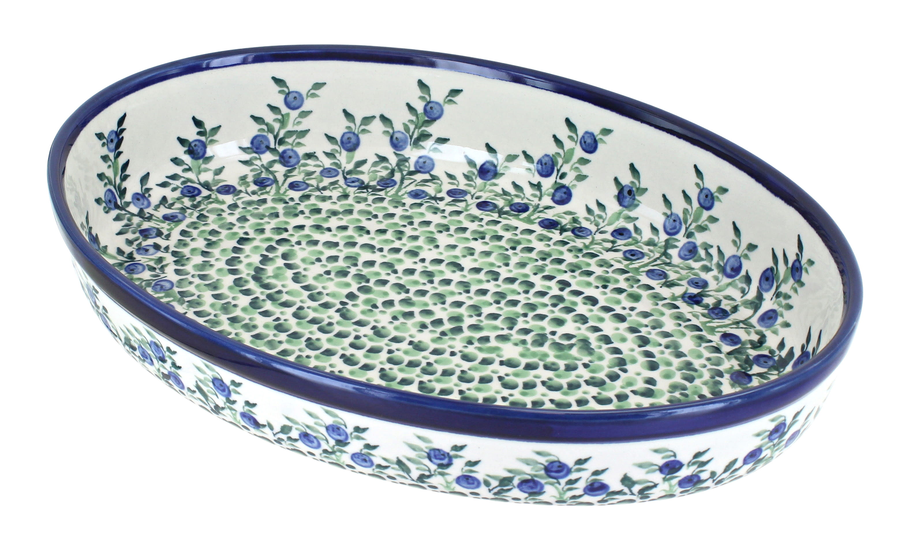 Blue Rose Polish Pottery | Porcelain Vine Medium Oval Baker