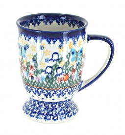 DesignPac Cobalt Blue & White Pedestal Coffee Mugs - 8 oz w/ Leaves