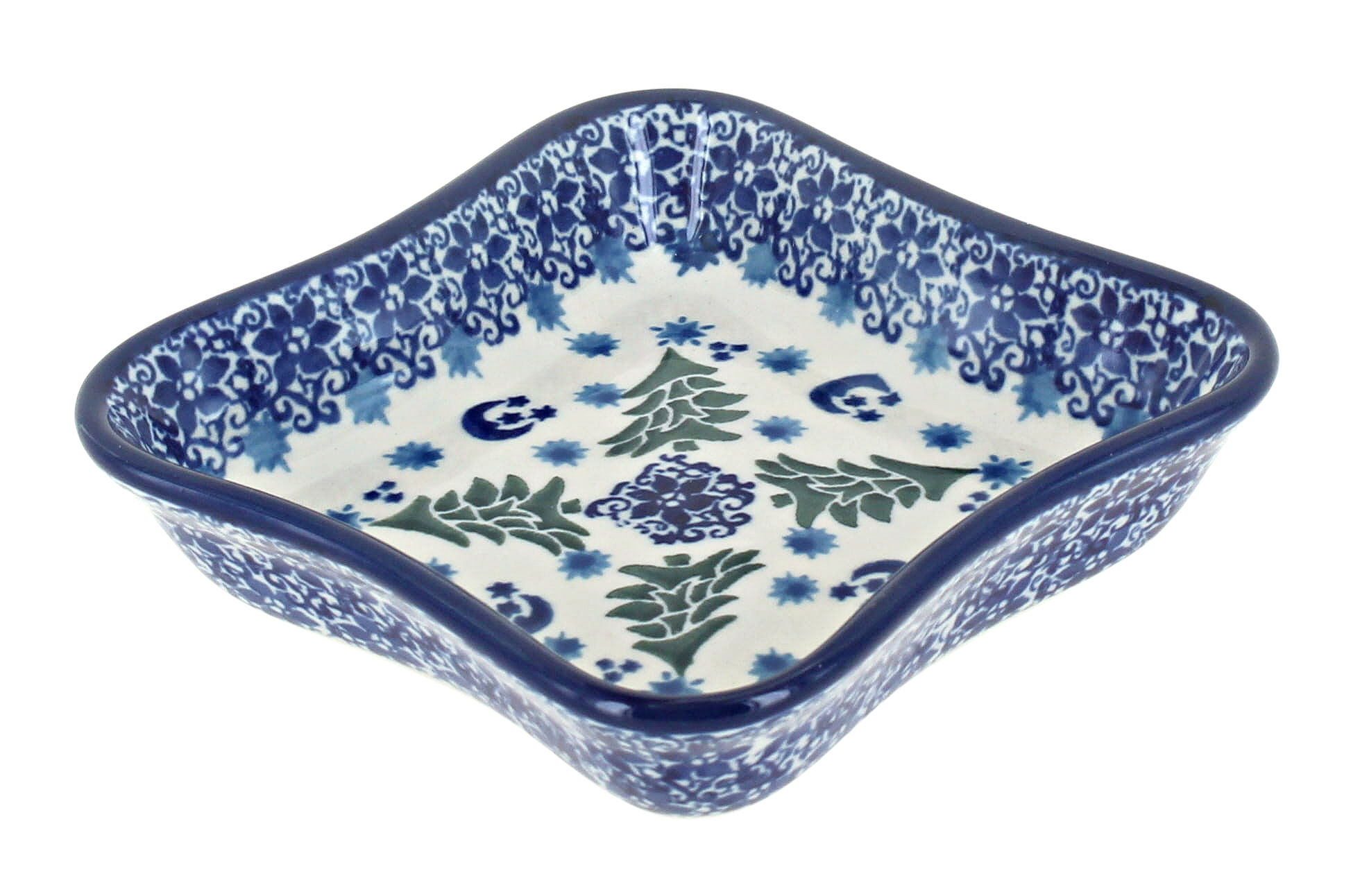 Blue Rose Polish Pottery | Evergreen Magic Small Square Dish