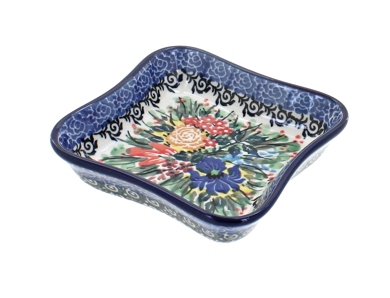 Blue Rose Polish Pottery | Summer Blooms Small Square Dish