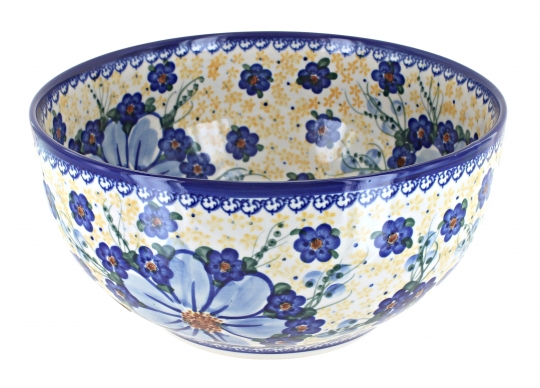 Blue Rose Polish Pottery  Mosaic Flower Large Mixing Bowl