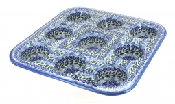 Polish Pottery Muffin Pan -- Diamond Lattice