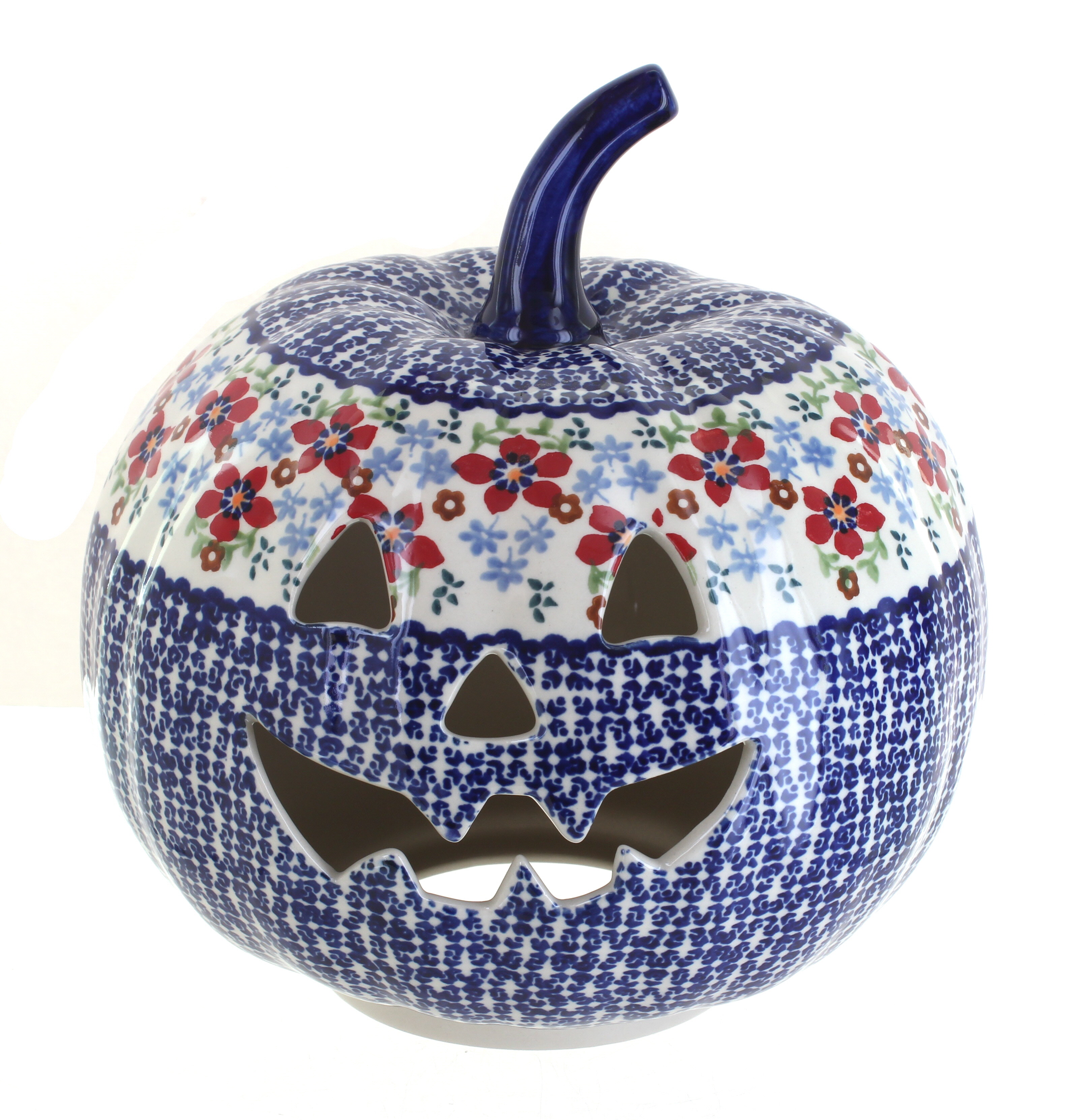 Blue Rose Polish Pottery | Red Poppy Large Pumpkin Luminary