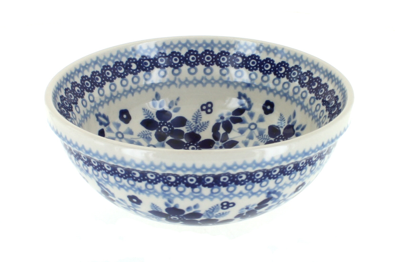 Blue Rose Polish Pottery | Vintage Blue Daisy Dessert Bowl