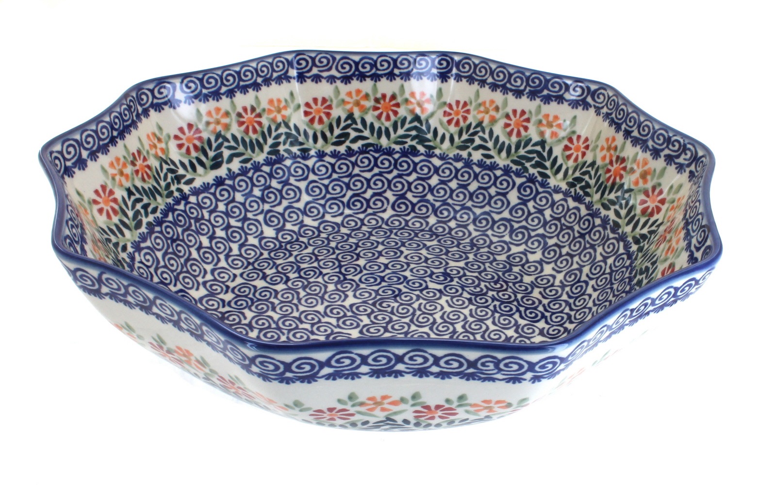 Blue Rose Polish Pottery | Garden Bouquet Large Decagonal Serving Bowl