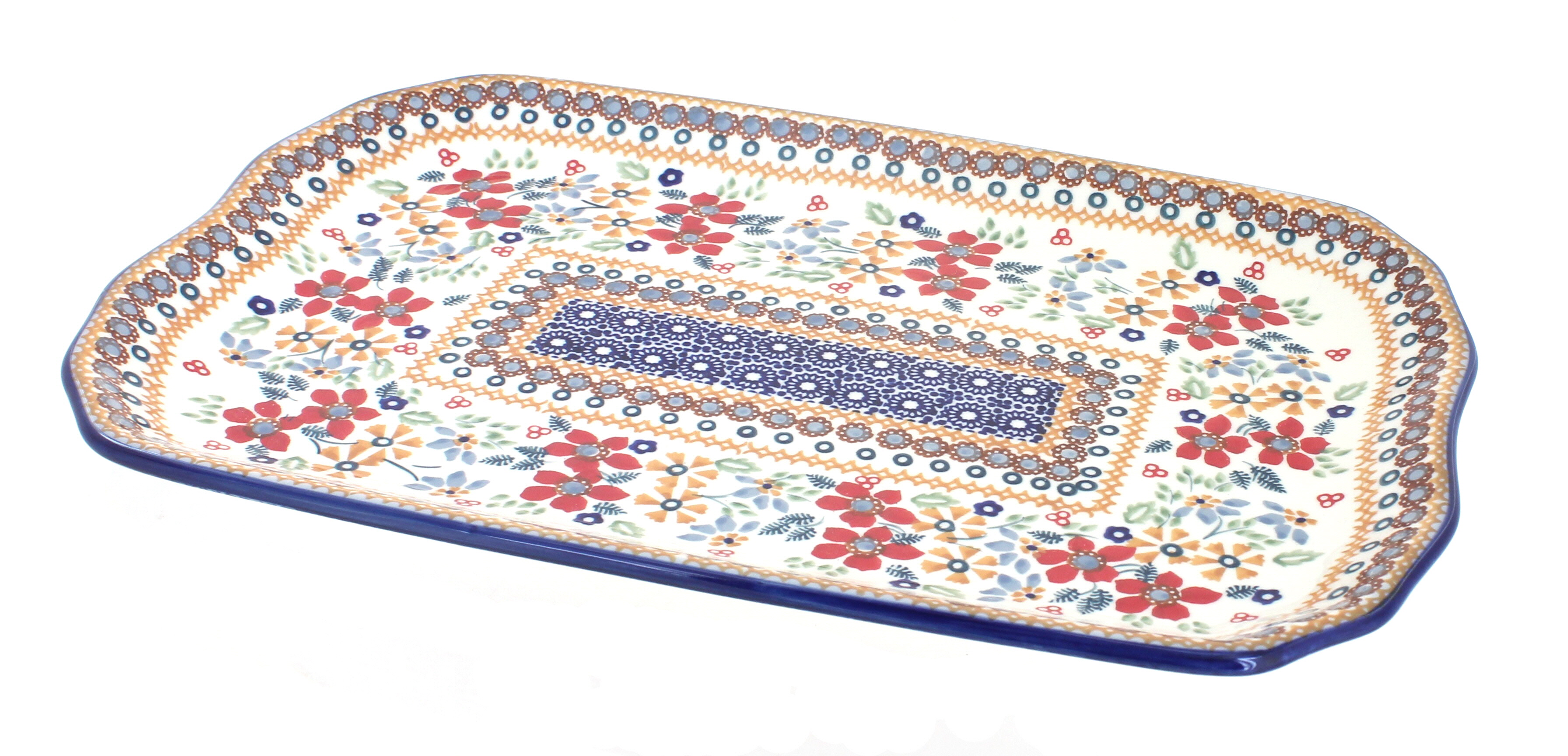 Blue Rose Polish Pottery | Red Daisy Medium Serving Tray