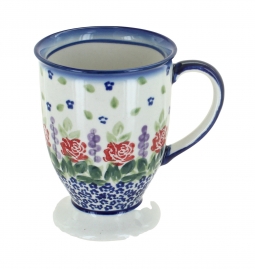 DesignPac Cobalt Blue & White Pedestal Coffee Mugs - 8 oz w/ Leaves