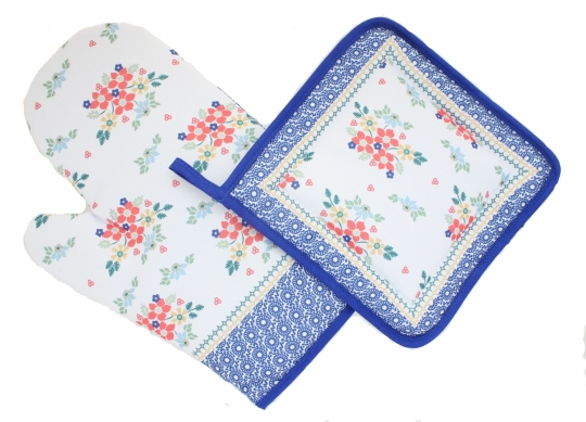 Blue Pattern 4PC Oven Mitts and Pot Holders Sets for Cooking